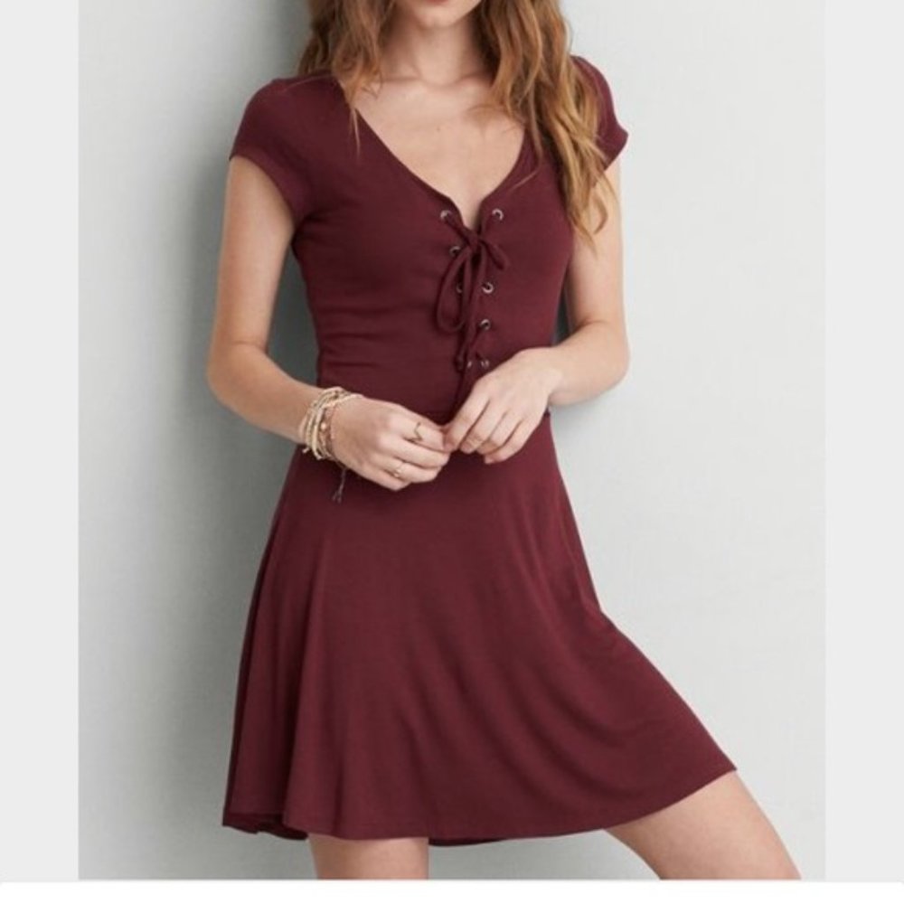 stretchy burgundy cotton dress